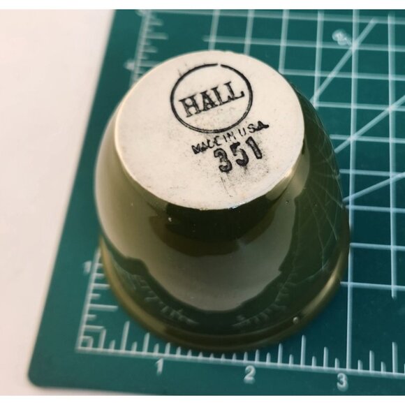 Vintage Hall Pottery Cups & Oval Dish Set Olive Green White USA Made - Picture 5 of 13